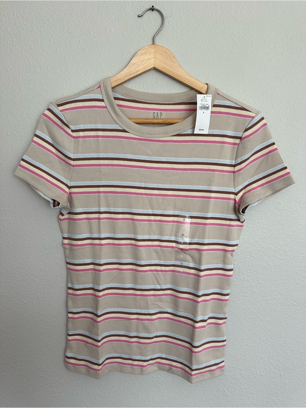 GAP Beige Stripe Short Sleeve Tee with Pink & Brown Accents